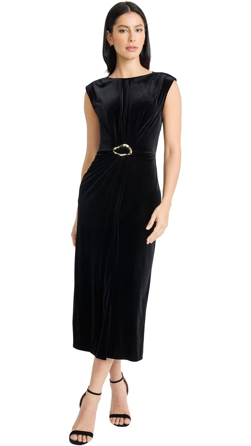 Maggy London Velvet Side Ruched Sleeveless Midi Dress G6920M Wholesale