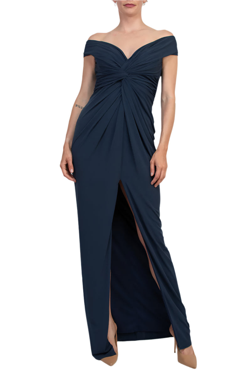 Katie May Off-The-Shoulder Front Knot Accent Hazel Gown Dress - DEEP SEA - FRONT VIEW