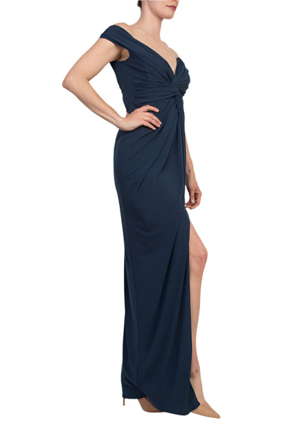 Katie May Off-The-Shoulder Front Knot Accent Hazel Gown Dress - DEEP SEA - SIDE VIEW