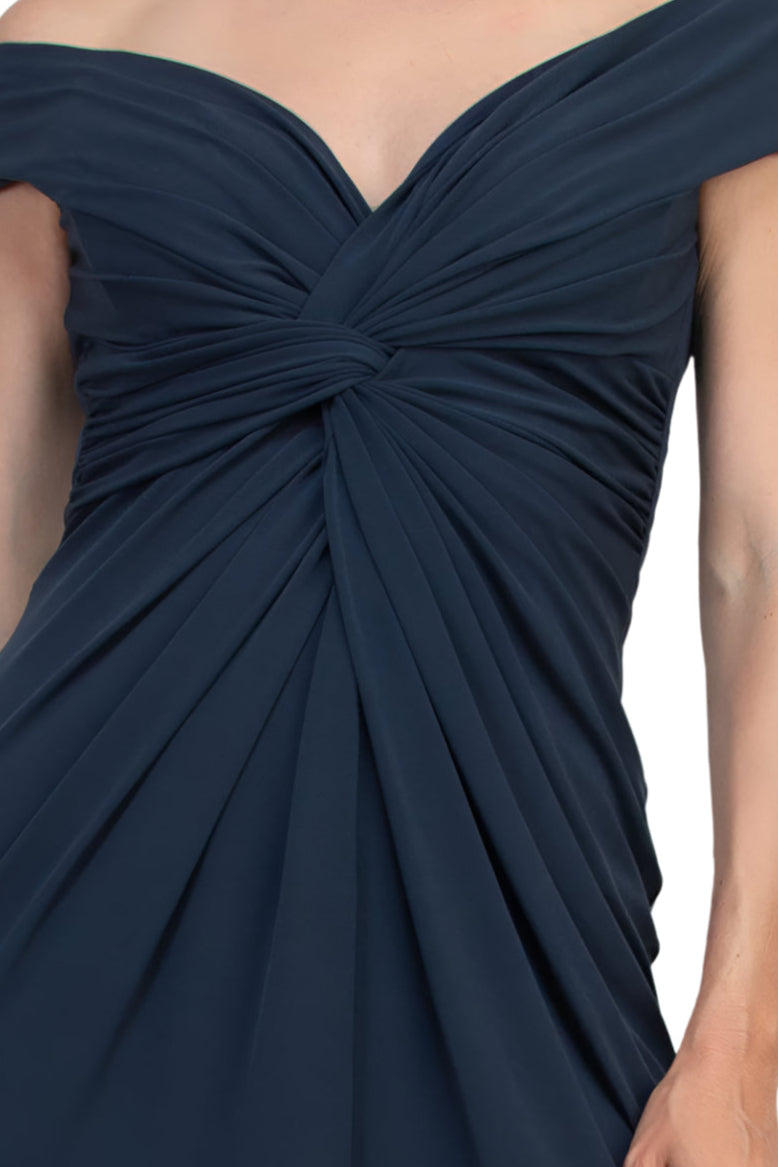 Katie May Off-The-Shoulder Front Knot Accent Hazel Gown Dress - DEEP SEA - FABRIC 