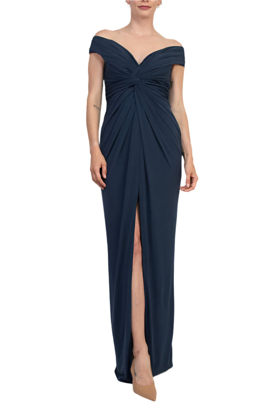 Katie May Off-The-Shoulder Front Knot Accent Hazel Gown Dress - DEEP SEA - Front
