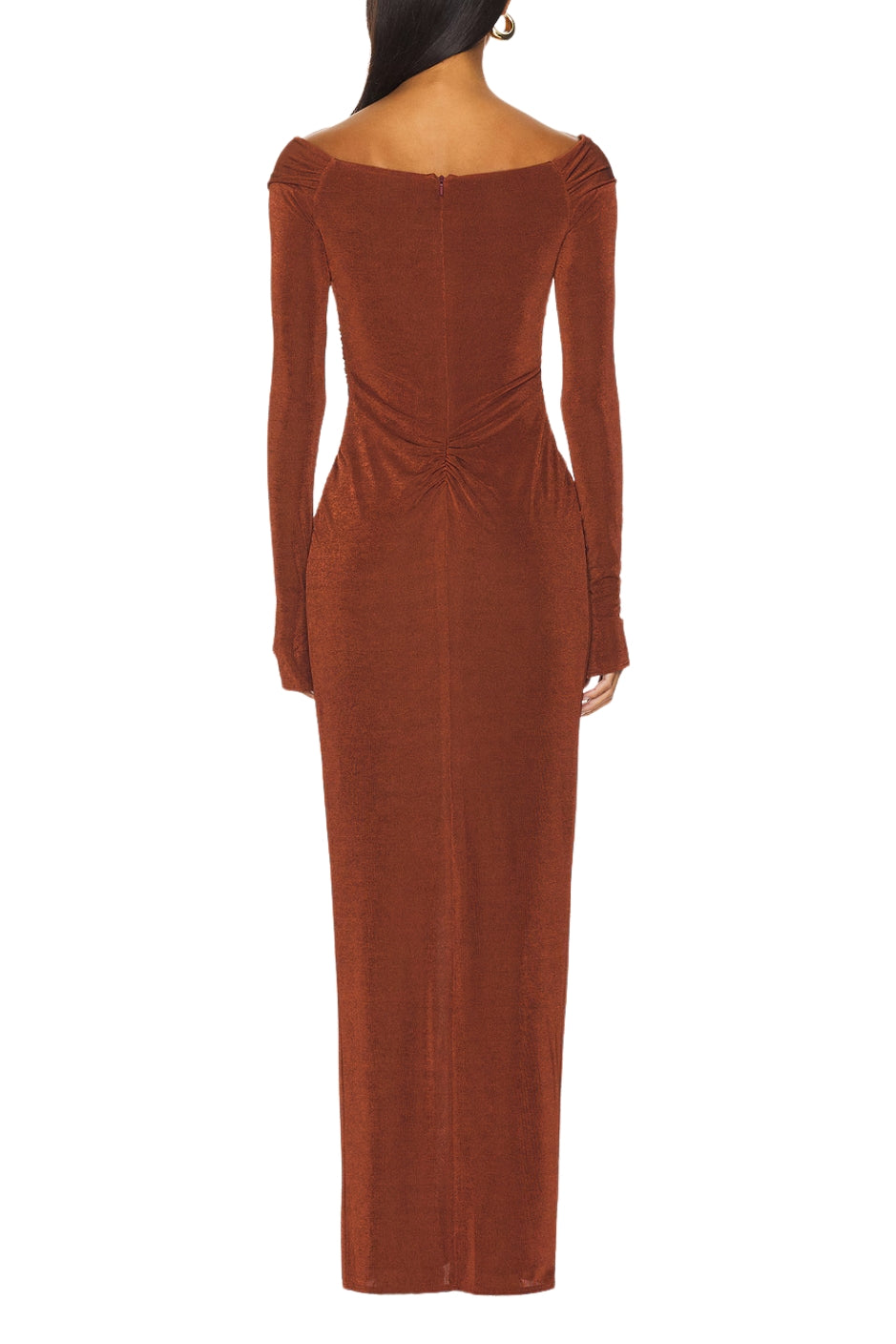 Katie May Deep V-Neckline Boned Sides Front Knot Accent Hailey Dress - AUBURN - Back