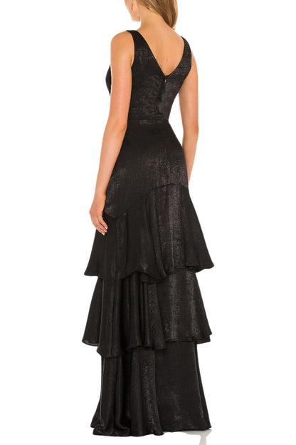 Katie May Sheer Mesh Accent Deep Plunging V-Neckline Sleeveless Gown Dress - BLACK - Back