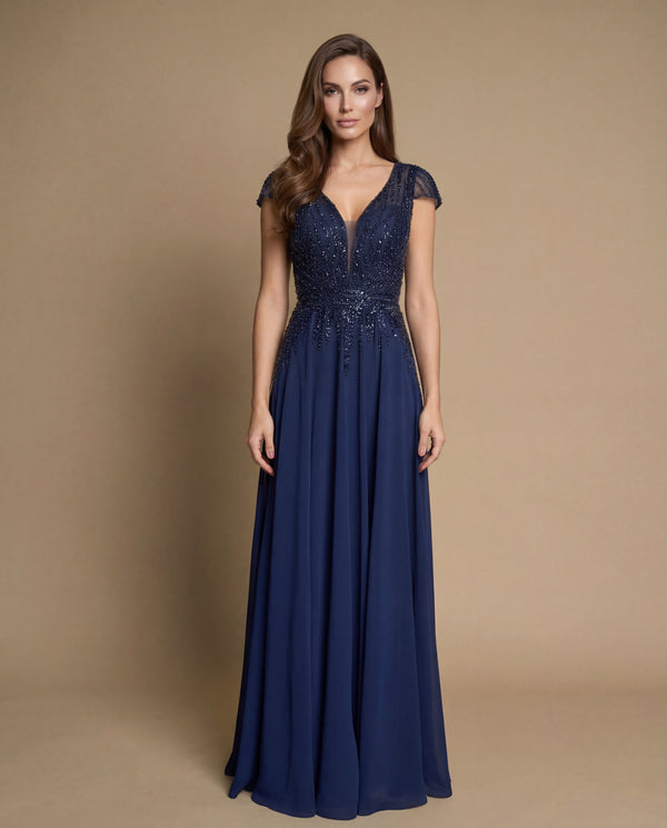 Embellished Bodice Long Formal A Line Evening Dress