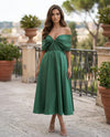 Tea Length Cocktail Formal Dress Off Shoulder Sleeves