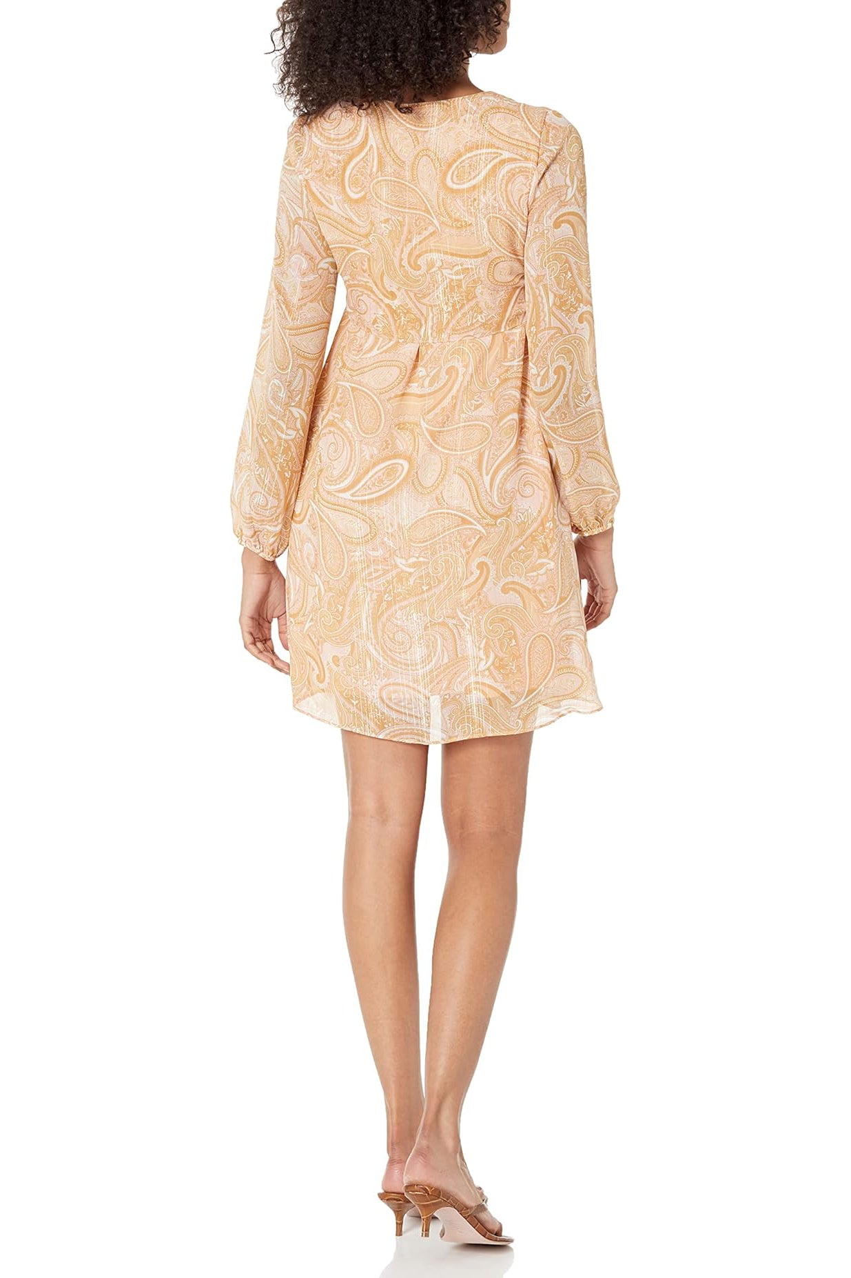 Laundry V-Neck Long Sleeve Tie Front Paisley Print Chiffon Dress