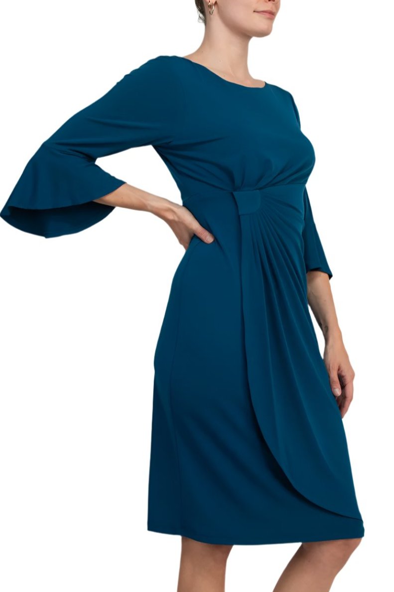 Connected Apparel Matte Jersey Dress - DEEP TEAL - Side