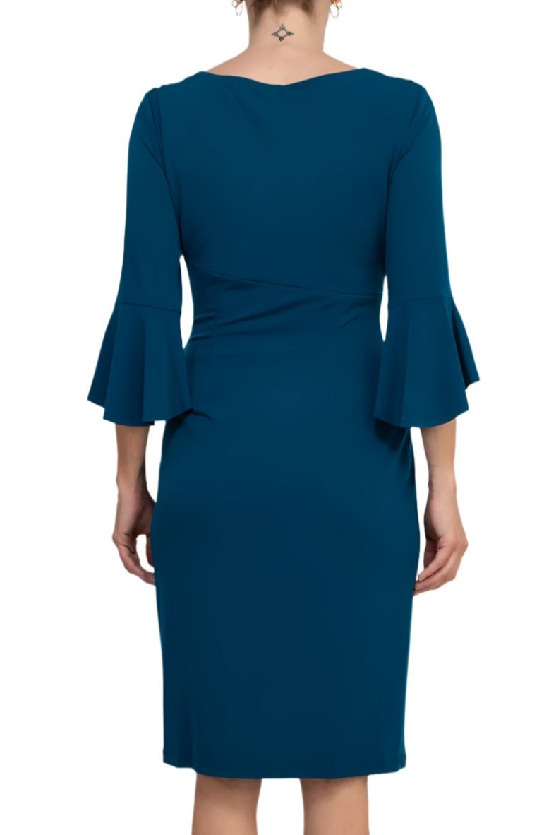 Connected Apparel Matte Jersey Dress - DEEP TEAL - Back 