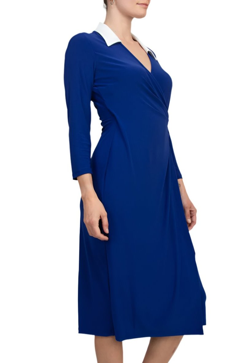 Evan Picone Women's 3/4 Sleeve Midi Wrap Dress - ROYAL WHITE - Side View