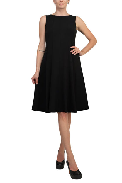 Evan Picone Multi Seam Fit & Flare Dress - BLACK - Full Front View