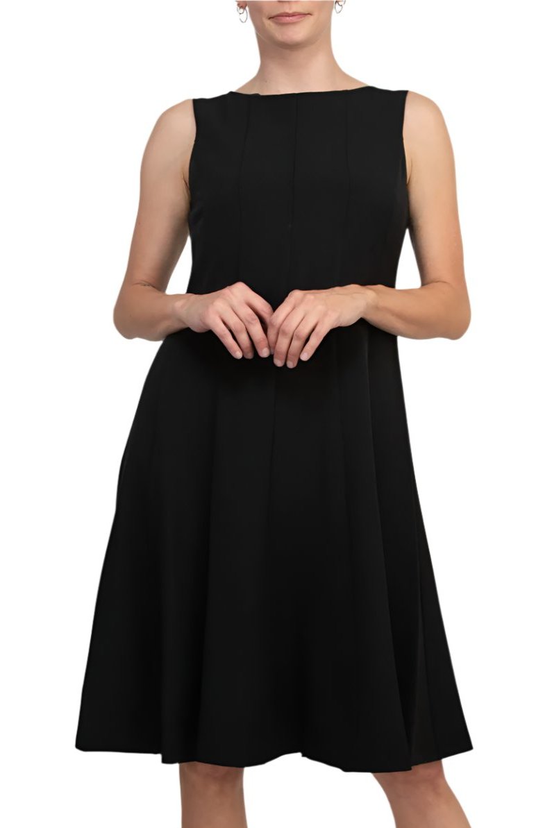 Evan Picone Multi Seam Fit & Flare Dress - BLACK - Front View