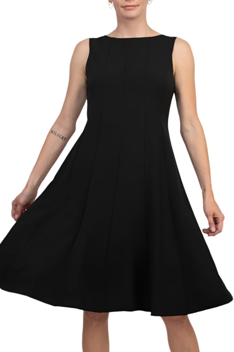 Evan Picone Multi Seam Fit & Flare Dress - BLACK - Front 