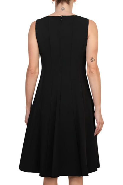 Evan Picone Multi Seam Fit & Flare Dress - BLACK - Back