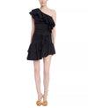 One-Shoulder Mini Scuba Cocktail Ruffled Sheath Dress Jewel Badgley Mischka J0103