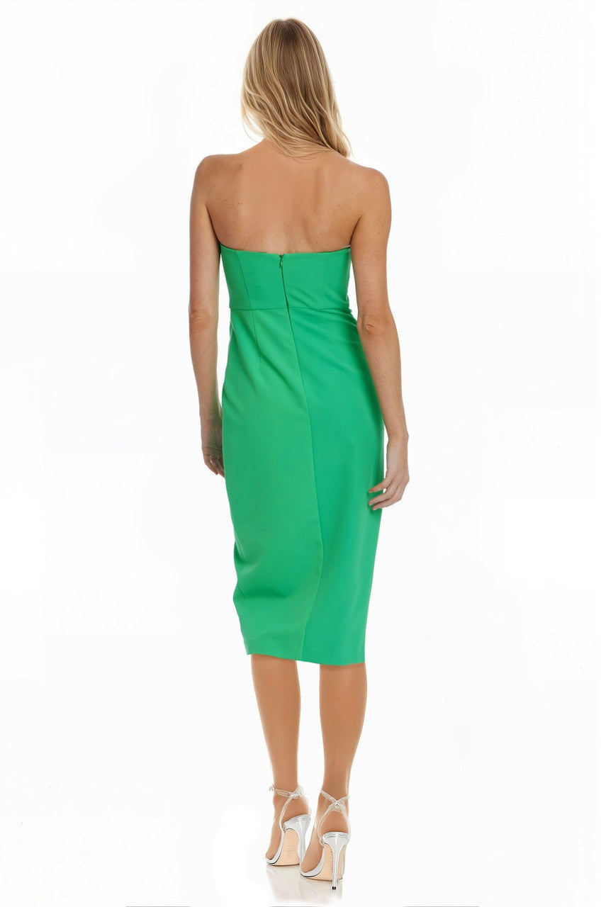 Badgley Mischka Strapless Curved Neck Crepe Sheath Midi Dress J0442