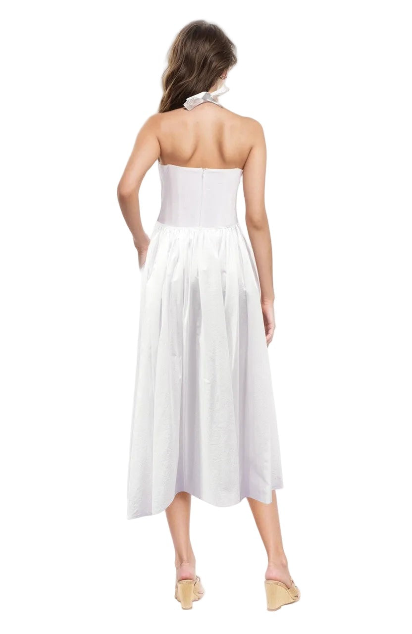Badgley Mischka Halter V-Neck A-Line Midi Dress J0558