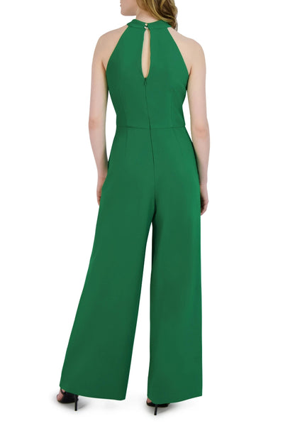 Julia Jordan Crossed Neck Keyhole Racerback Solid Crepe Jumpsuit - KELLYGREEN - Back