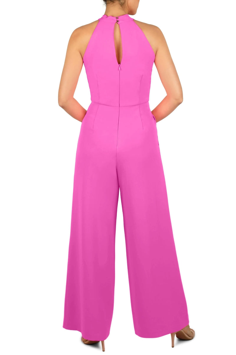 Julia Jordan Crossed Neck Keyhole Racerback Solid Crepe Jumpsuit - NEONPINK - Back