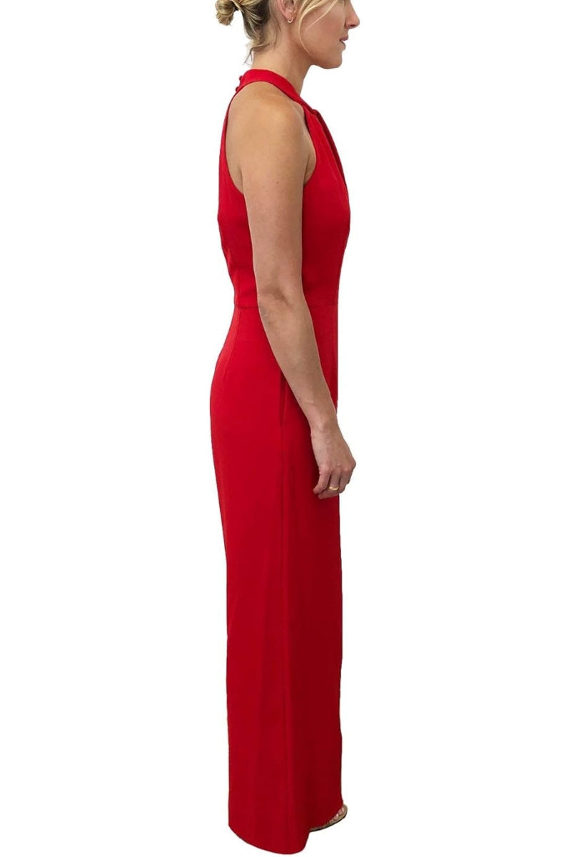 Julia Jordan Crossed Neck Keyhole Racerback Solid Crepe Jumpsuit - RED - Side