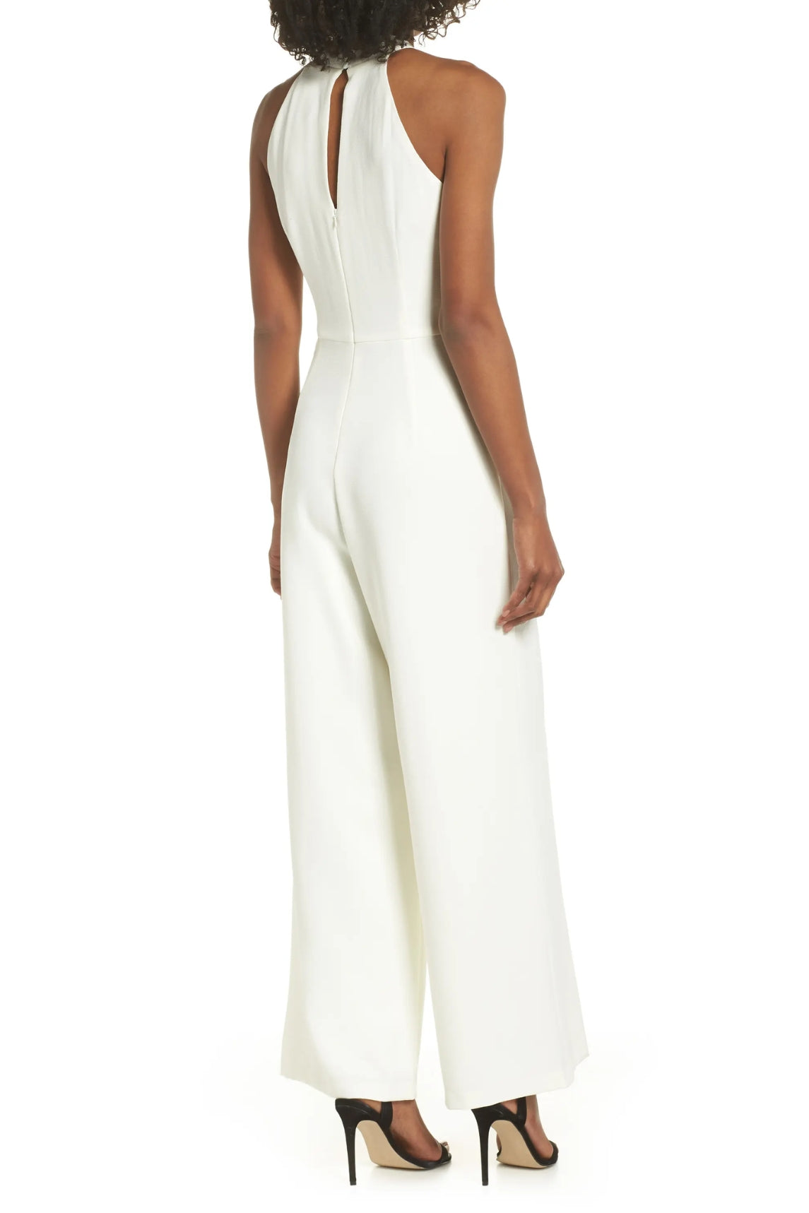 Julia Jordan Crossed Neck Keyhole Racerback Solid Crepe Jumpsuit - IVORY - back 