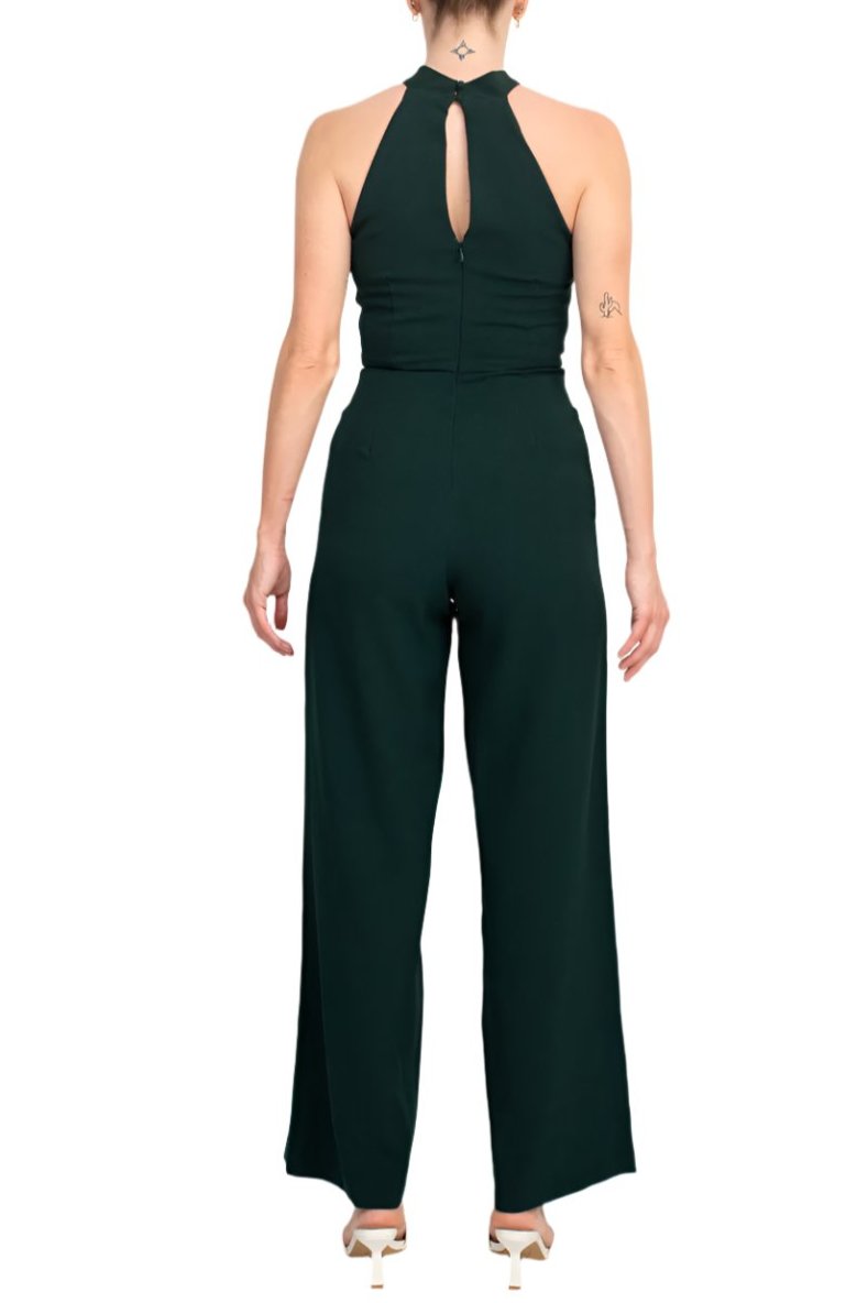 Julia Jordan Crossed Neck Keyhole Racerback Solid Crepe Jumpsuit - HUNTER - Back