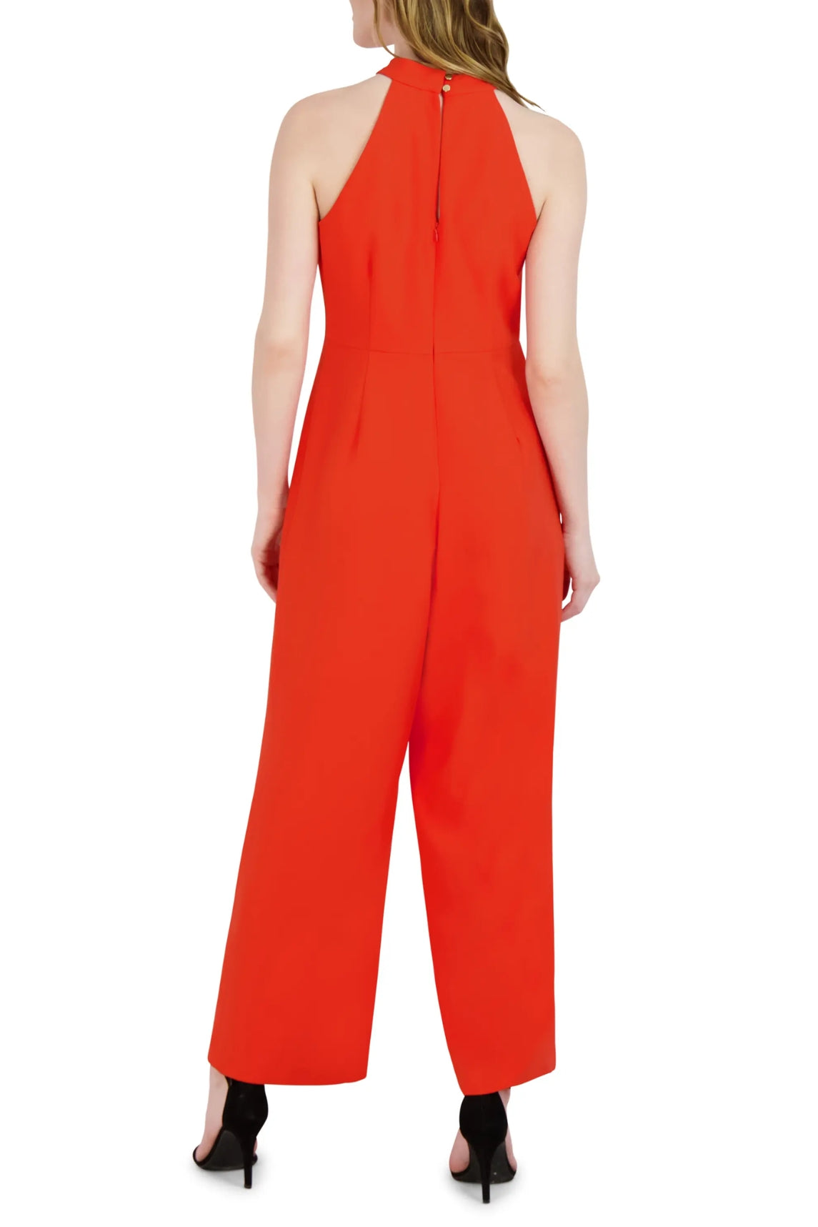 Julia Jordan Crossed Neck Keyhole Racerback Solid Crepe Jumpsuit - ORANGE - Back