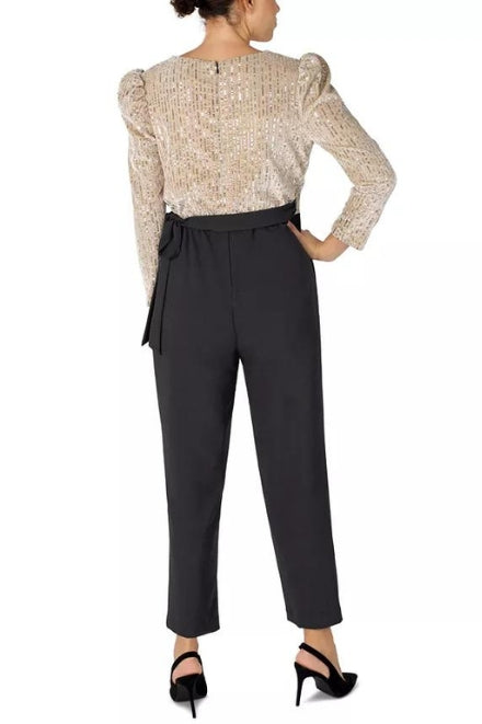 Julia Jordan Sequined-Bodice Tie-Waist Jumpsuit - IVORY BLACK - Back