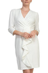 Julia Jordan 3/4 Sleeve V-Neck Cascade Ruffle Scuba Sheath Dress JJ38491