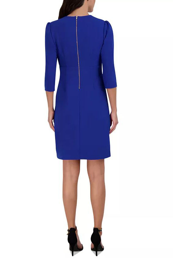 Julia Jordan Pleated Ruffled-Front Sheath Dress - MARINE - Side