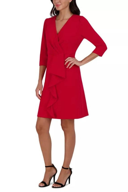 Julia Jordan Pleated Ruffled-Front Sheath Dress - SPRING RED - Side