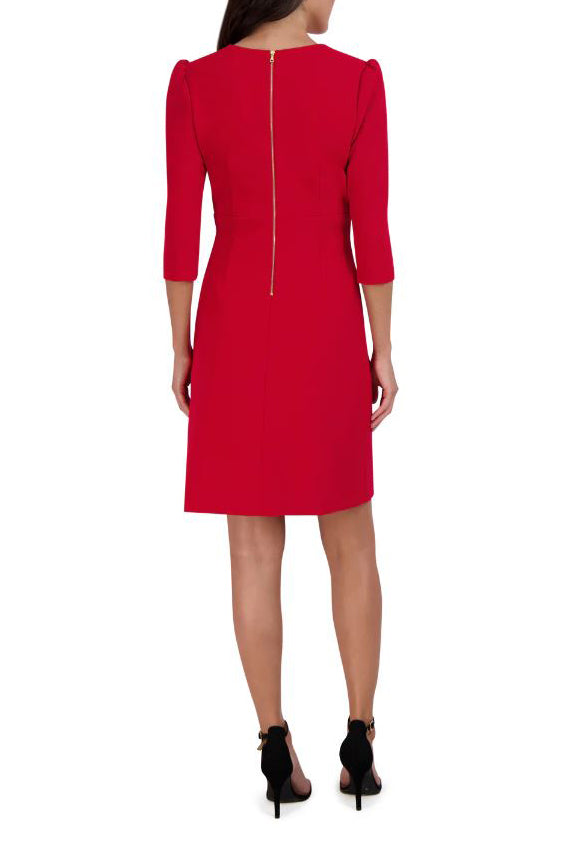 Julia Jordan Pleated Ruffled-Front Sheath Dress - SPRING RED - Back