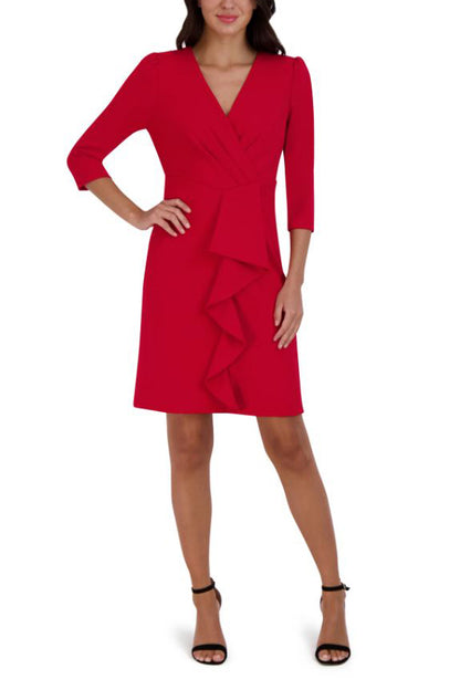 Julia Jordan Pleated Ruffled-Front Sheath Dress - SPRING RED - Front 