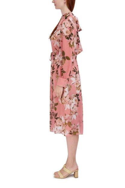 Julia Jordan Ruffle Neck Floral Long Sleeve Dress