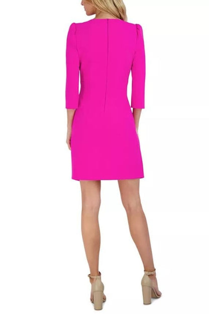 Julia Jordan Puffed-Shoulder Twist-Front Crepe Dress -FUCHSIA - Back