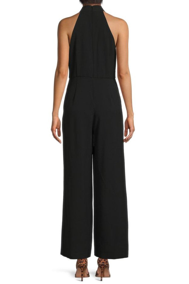 Julia Jordan Stretch Criss Cross Halter Neckline Sleeveless Crepe Jumpsuit With Pockets - Wholesale  - BLACK - Back 