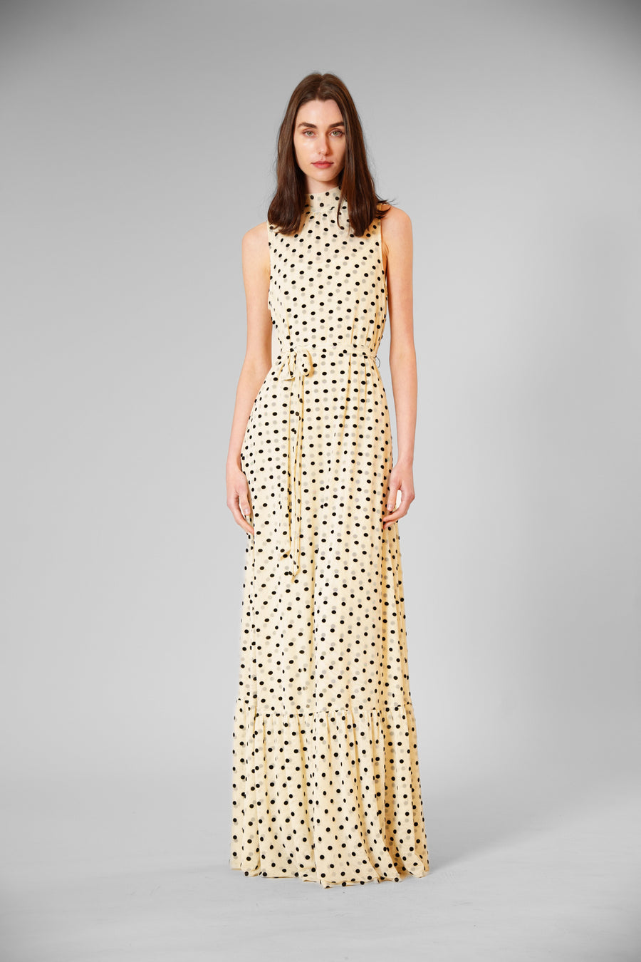 Polka Dot Mesh Overlay Gown with Sash Julia Jordan JJ41556A