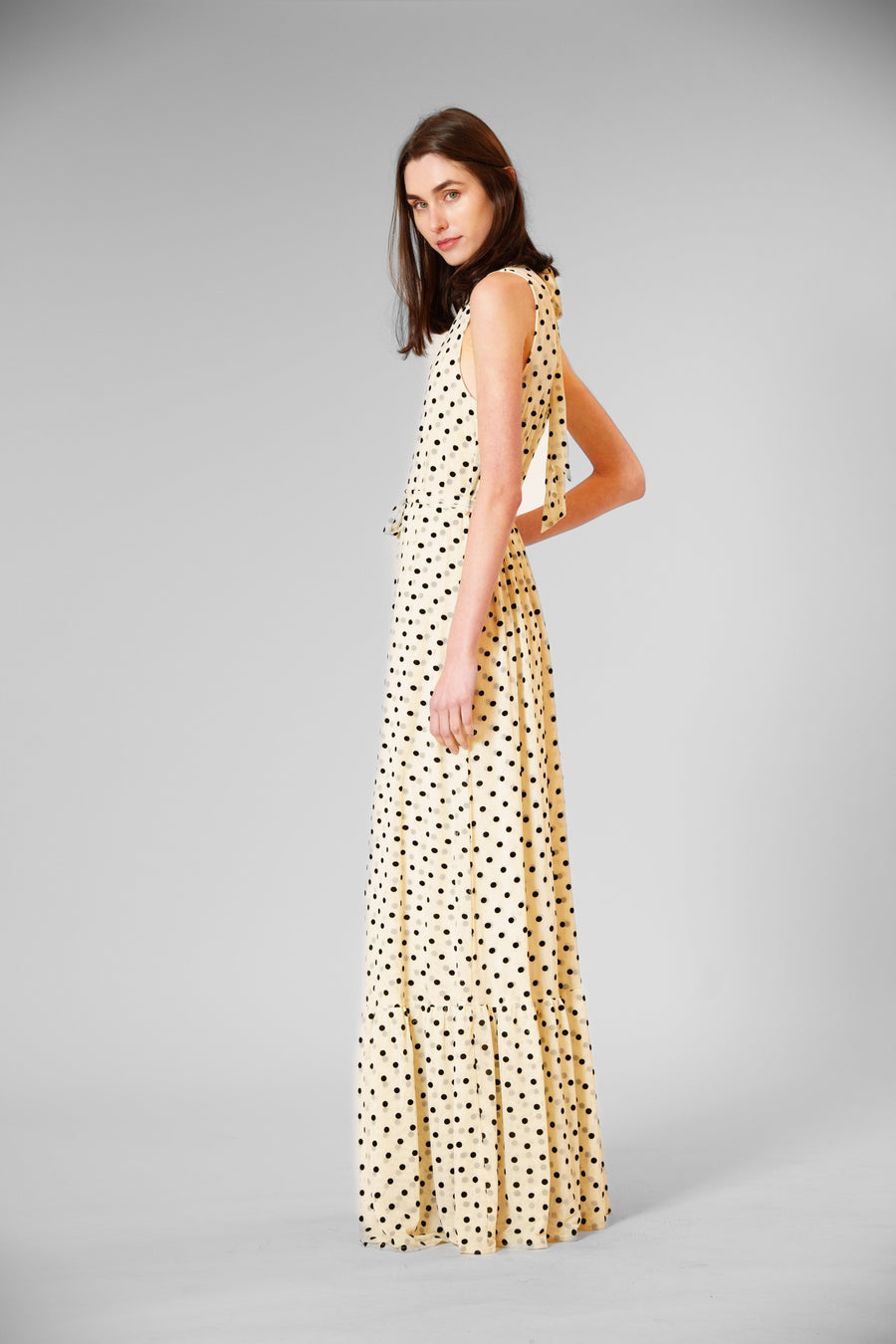Polka Dot Mesh Overlay Gown with Sash Julia Jordan JJ41556A