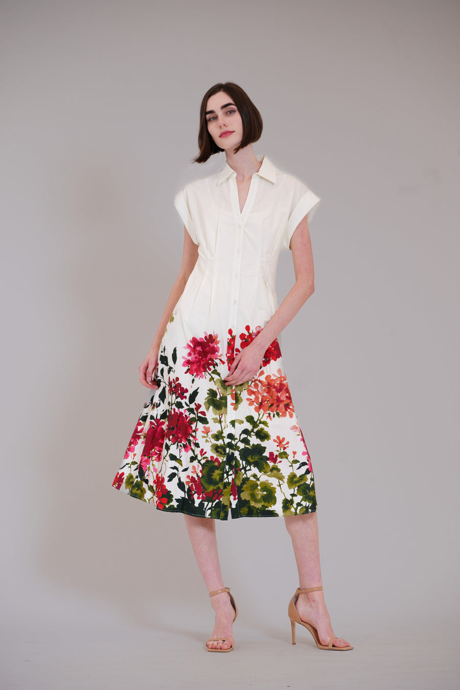 Short Sleeve V-Neck Printed Midi Shirt Dress Julia Jordan JJ41617