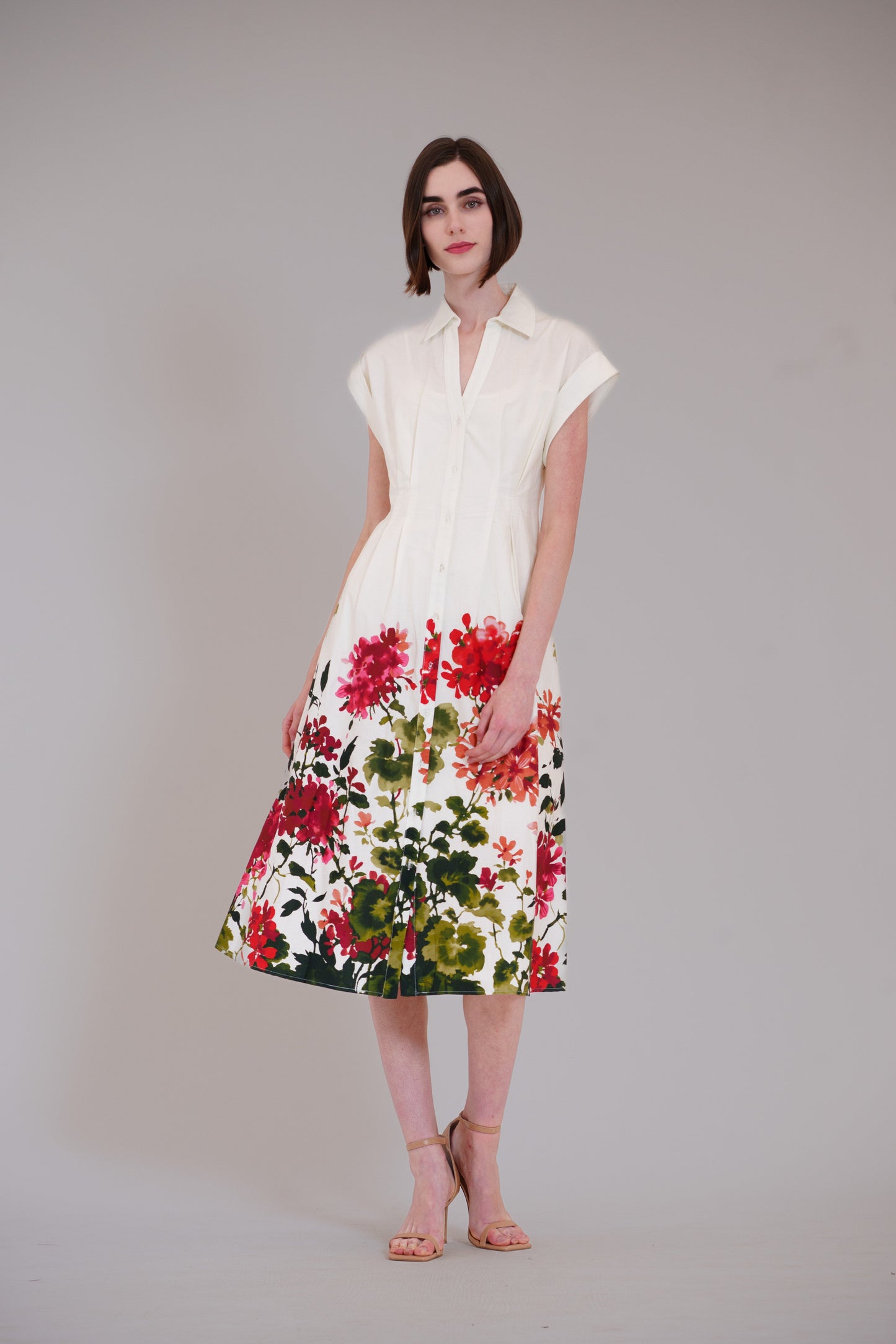 Short Sleeve V-Neck Printed Midi Shirt Dress Julia Jordan JJ41617