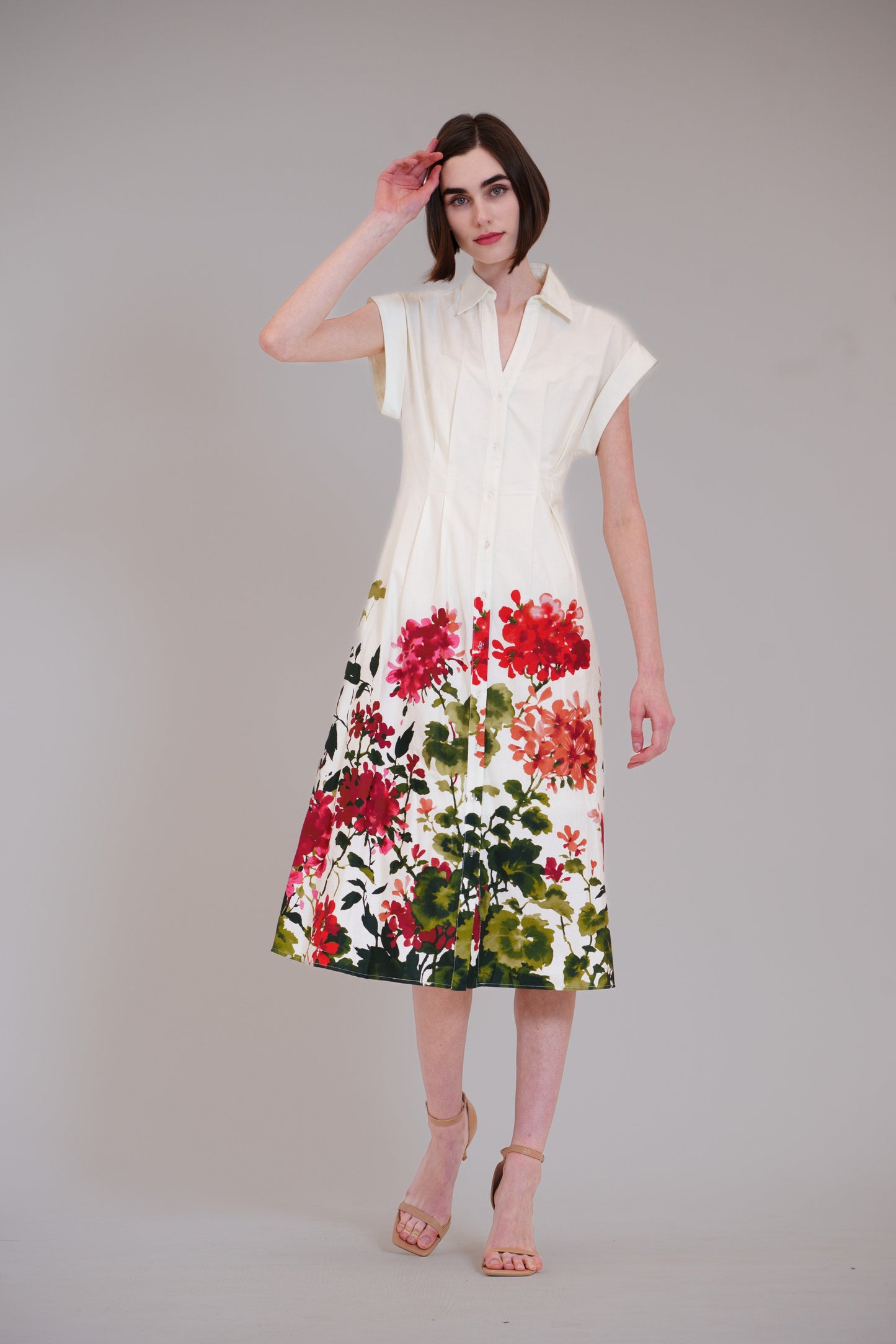 Short Sleeve V-Neck Printed Midi Shirt Dress Julia Jordan JJ41617