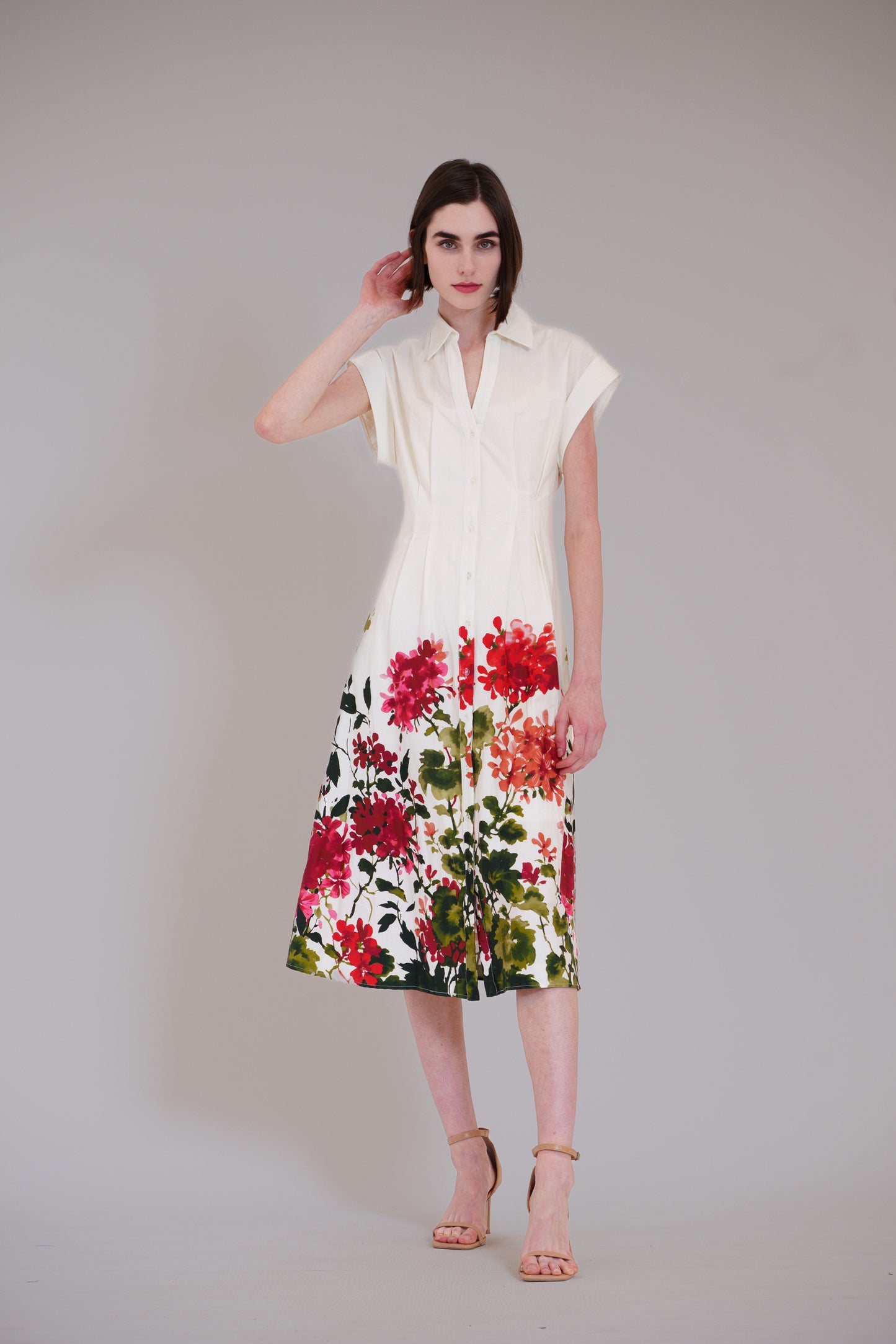 Short Sleeve V-Neck Printed Midi Shirt Dress Julia Jordan JJ41617
