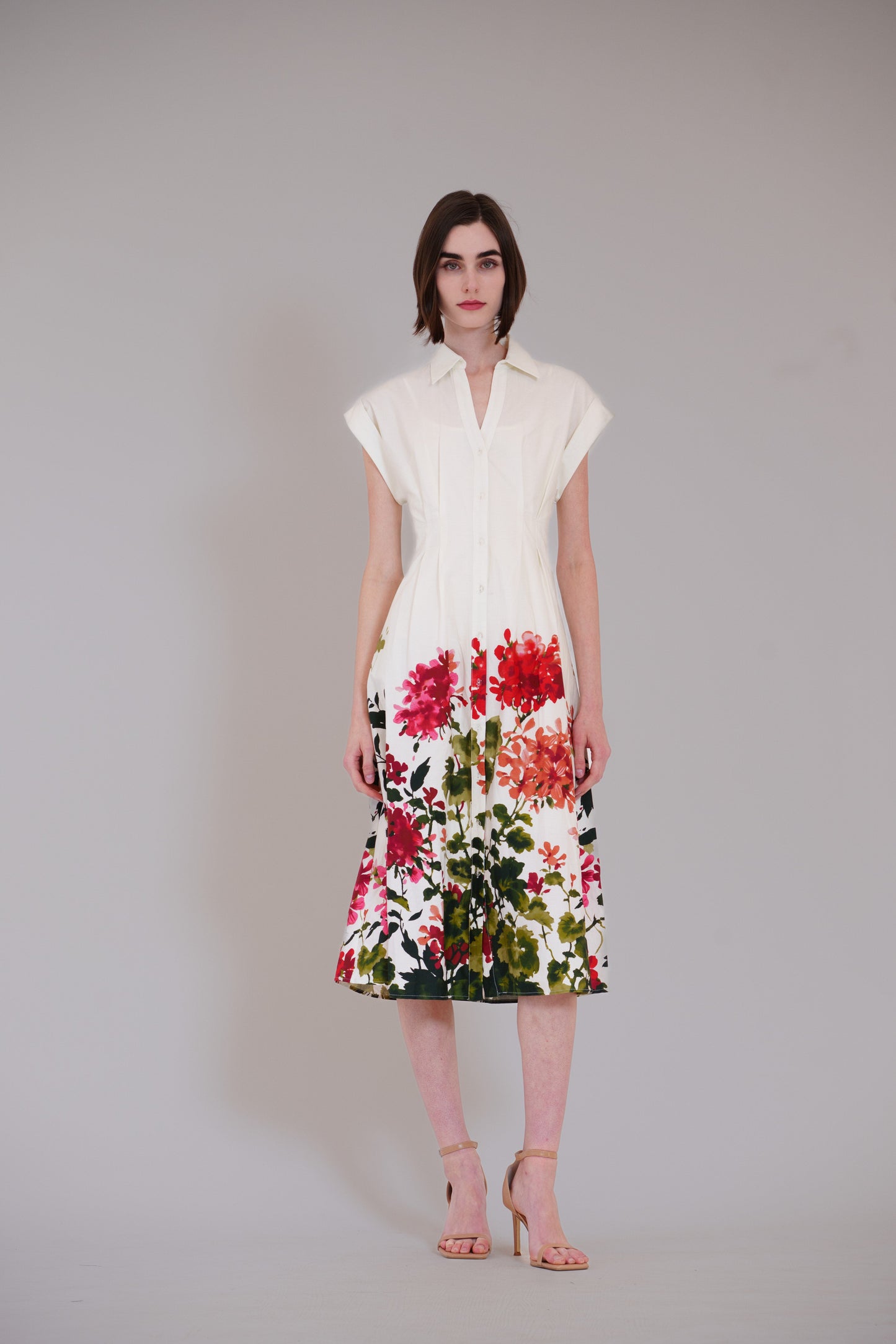 Short Sleeve V-Neck Printed Midi Shirt Dress Julia Jordan JJ41617