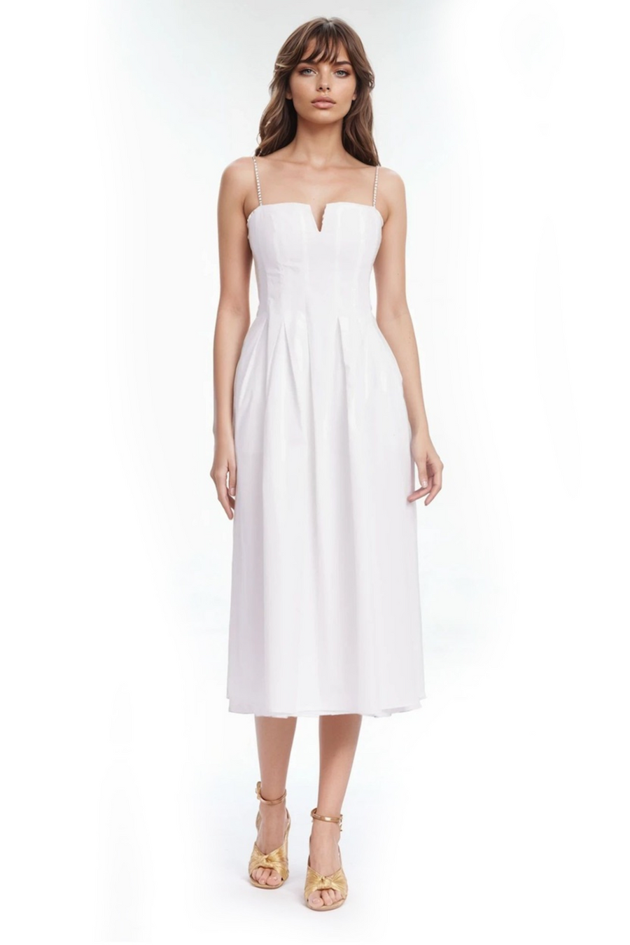 White Sweetheart Midi Taffeta Wedding Dress with Rhinestone Straps Badgley Mischka JL1017