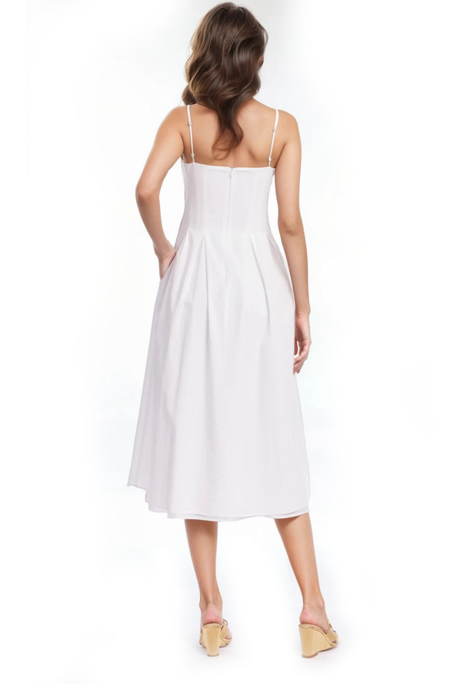 White Sweetheart Midi Taffeta Wedding Dress with Rhinestone Straps Badgley Mischka JL1017