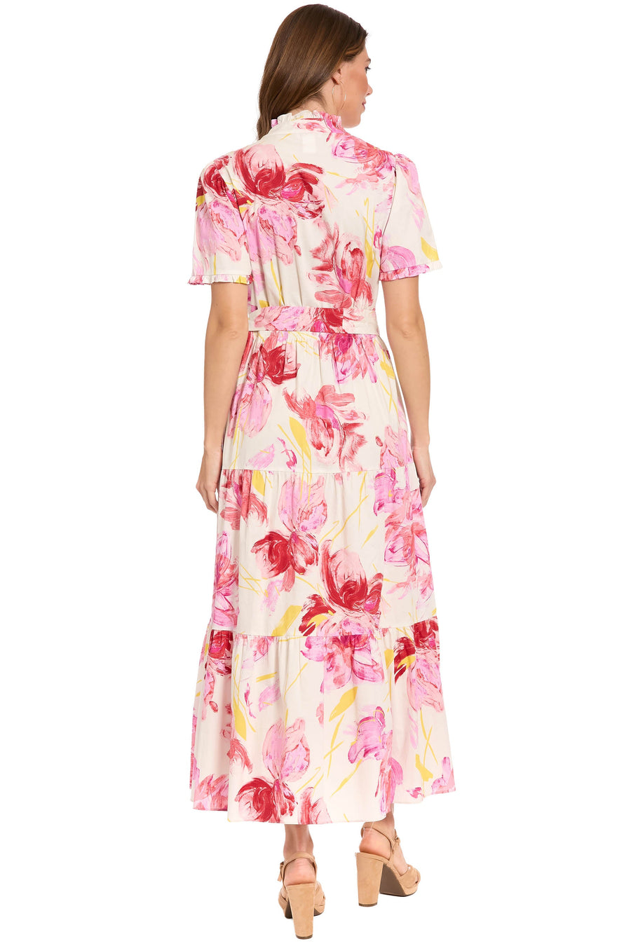 London Times Floral Ruffle Neck Tiered Maxi Dress T10215M
