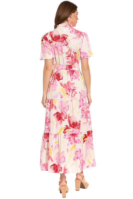 London Times Floral Ruffle Neck Tiered Maxi Dress T10215M