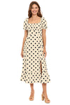 London Times T10264M Polka Dot Puff Sleeve Midi Dress