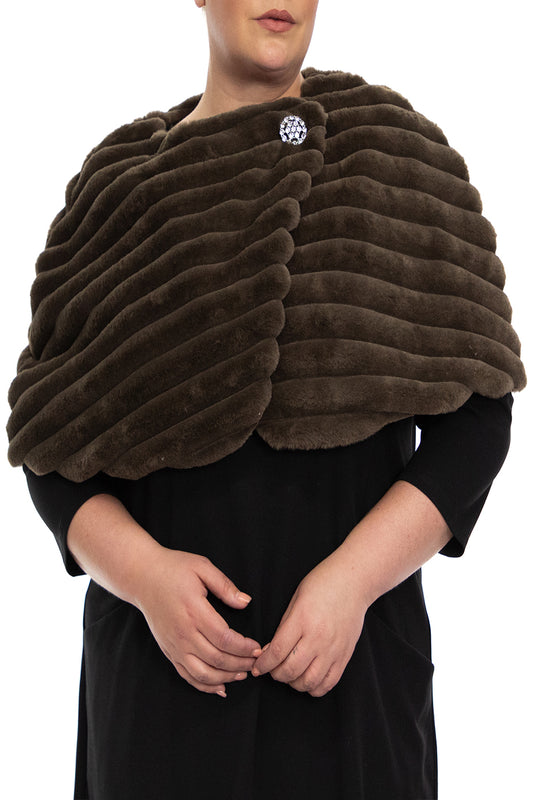 Nina Leonard wrap over faux fur capelet and crystal closure (Plus Size)