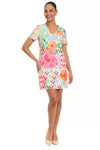 London Times White and Pink Floral V Neck Pleated Midi Dress T10327M