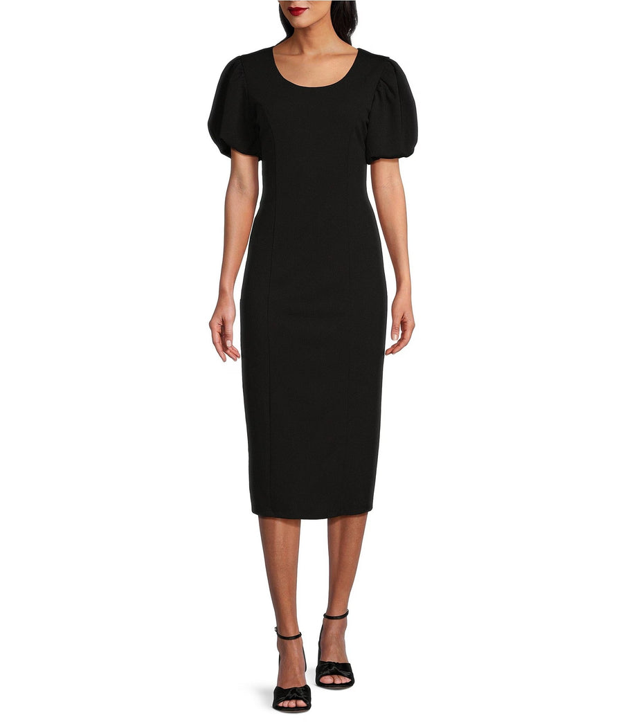 Marina Short Puffed Sleeve Fitted Cocktail Midi Dress MA269141